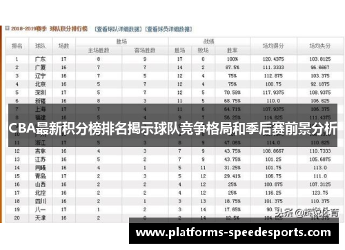 CBA最新积分榜排名揭示球队竞争格局和季后赛前景分析