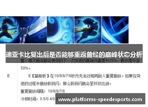 迪亚卡比复出后是否能够重返曾经的巅峰状态分析